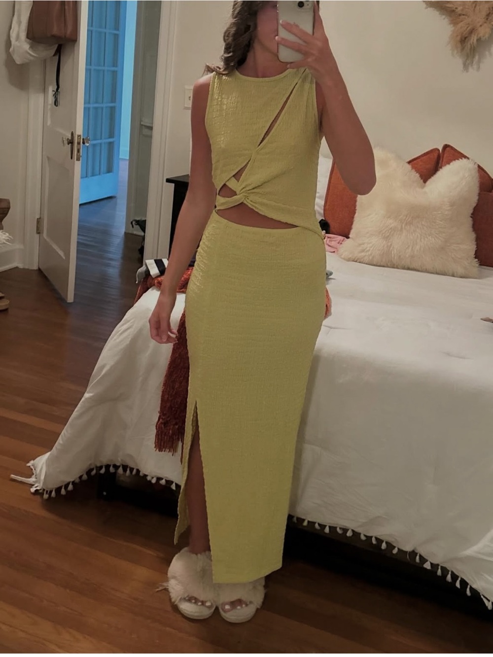 Yellow-Lime Textured Cutout Dress